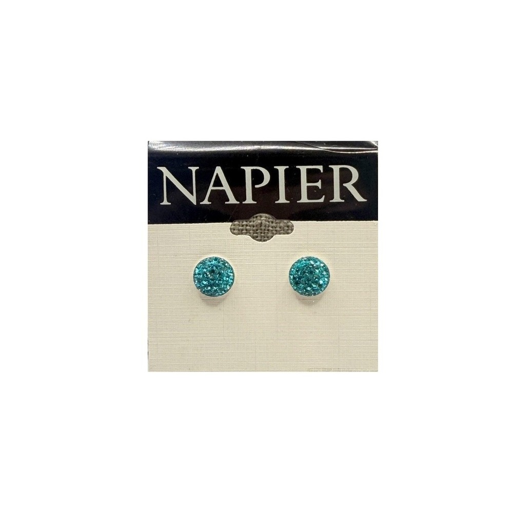 Napier Turquoise Glitter Stud Earrings New on Card